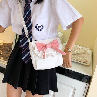 Bow Ruffle Trim Flap Crossbody Bag