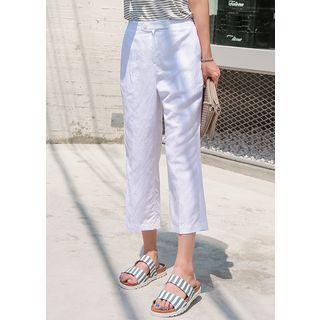 Button-detail Linen Blend Wide-leg Pants