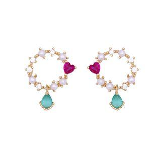 S925 Silver Faux-pearl Stud Earring 1 Pair - One Size