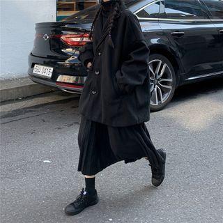 Long-sleeve Plain Woolen Jacket Black - One Size
