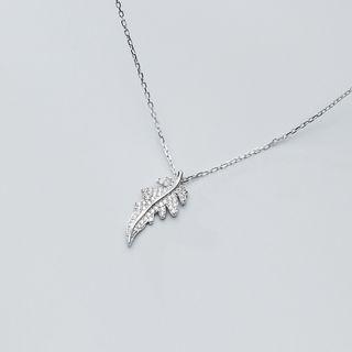 Leaf Rhinestone Sterling Silver Necklace Silver - One Size