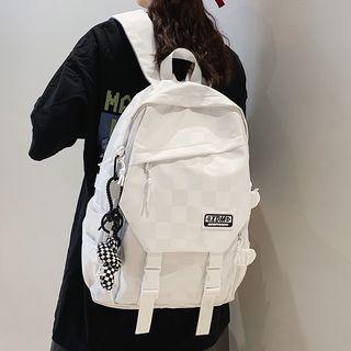 Checker Print Logo Flap Backpack