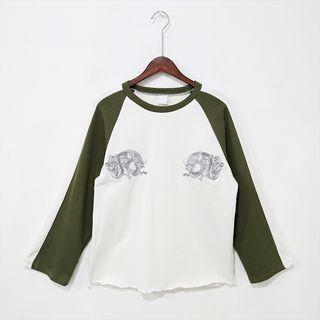 Long-sleeve Embroidery Panel T-shirt