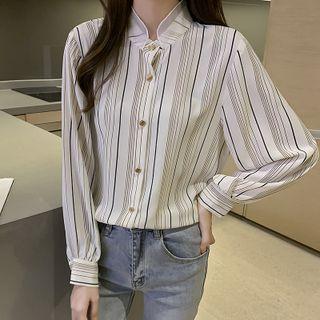 Striped Stand Collar Chiffon Shirt