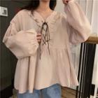 Lace-up Ruffled Blouse Almond - One Size