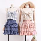 Ribbon-front Lace-trim Plaid Vest