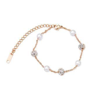 Simple And Fashion Plated Rose Gold Geometric Round Pearl 316l Stainless Steel Bracelet With Cubic Zirconia Rose Gold - One Size