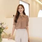 Layered Sailor-collar Heart-button Blouse