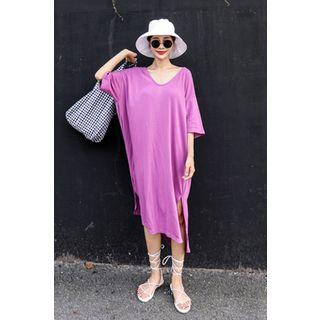 3/4-sleeve Drape-back Long Dress