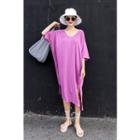 3/4-sleeve Drape-back Long Dress