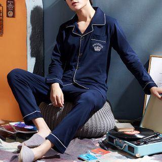 Loungewear Set : Long-sleeve Crown Print Shirt + Pants