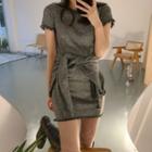 Short-sleeve Plain Frill Trim T-shirt Dress / Long-sleeve Plain Cardigan As Shown In Figure - One Size