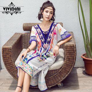Short-sleeve Printed Midi Sundress