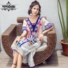 Short-sleeve Printed Midi Sundress