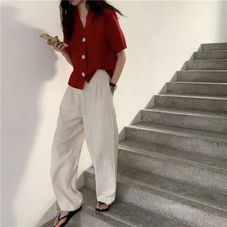 Plain Short-sleeve Shirt / Wide-leg Pants