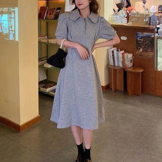 Plain Short-sleeve Polo-neck Dress