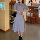 Plain Short-sleeve Polo-neck Dress