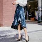 Lace Trim Velvet Midi Skirt