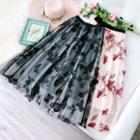 Butterfly Embroidered Mesh A-line Skirt