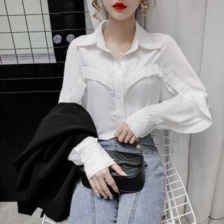 Ruffle Trim Long-sleeve Plain Blouse