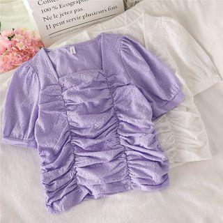 Lace Ruched Short-sleeve Top