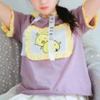 Frilled Hooded Short-sleeve T-shirt