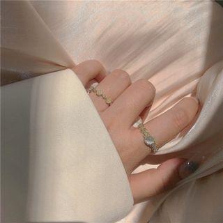 Set Of 2: Cats Eye Stone Ring Set Of 2 - Gold - One Size
