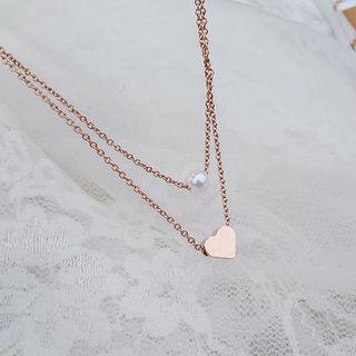 Heart Faux Pearl Layered Necklace