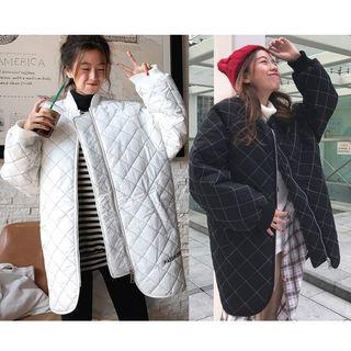 Letter Embroidered Long Padded Coat