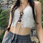 V-neck Lace Cropped Camisole Top White - One Size
