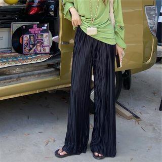 High-waist Plain Striped Straight-cut Pants