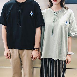 Couple Matching Drawstring Embroidery T-shirt