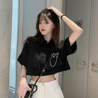 Short-sleeve Safety Pin Cropped Shirt
