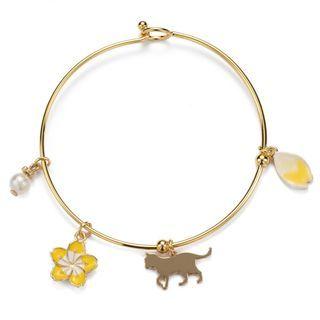 Faux Pearl Alloy Sakura & Cat Bangle