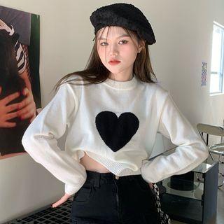 Long-sleeve Heart Print Cropped Sweater