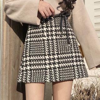 Tie-waist Houndstooth Mini Skirt