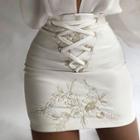 Floral Embroidery Lace-up Mini Skirt