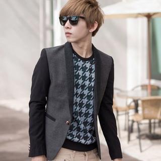 Contrast Slim-fit Woolen Blazer