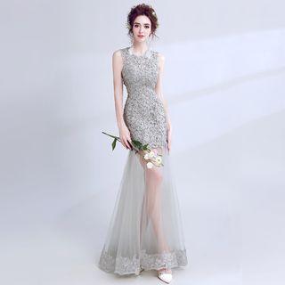 Sleeveless Embroidery Tulle-overlay Cocktail Dress