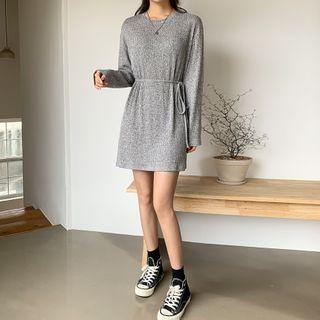Round-neck Ribbed Dress With Cord