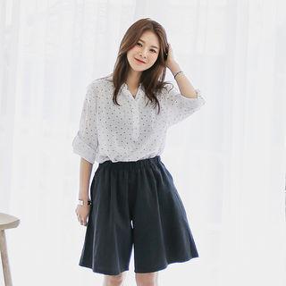 Mandarin-collar Tab-sleeve Pattern Shirt