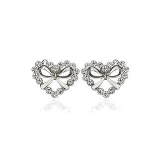 Simple Heart Stud Earrings With Austrian Element Crystal Silver - One Size