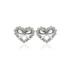 Simple Heart Stud Earrings With Austrian Element Crystal Silver - One Size