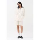 Set: V-neck Shirt Jacket + Bermuda Shorts Ivory - One Size