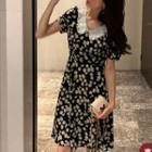 Short-sleeve Peter Pan Collar Daisy Print Dress