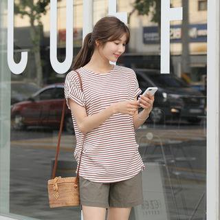 Pintuck-trim Striped T-shirt