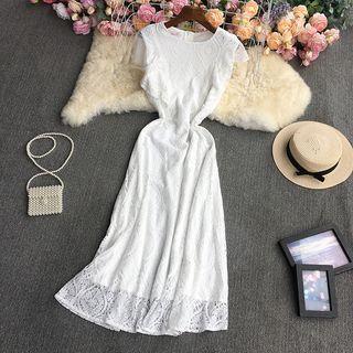 Cap-sleeve Lace Maxi Sheath Dress