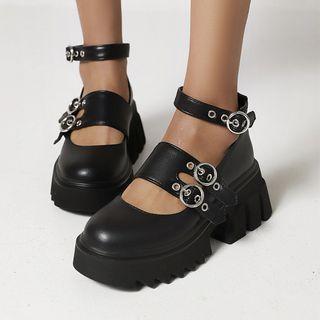 Platform Triple Strap Mary Jane Shoes