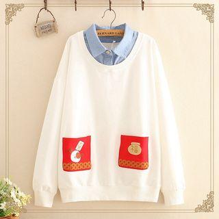 Mock Two-piece Color-block Pocket Sweatshirt
