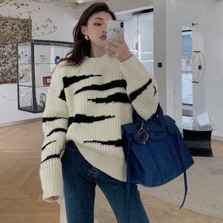 Color Panel Sweater White - One Size